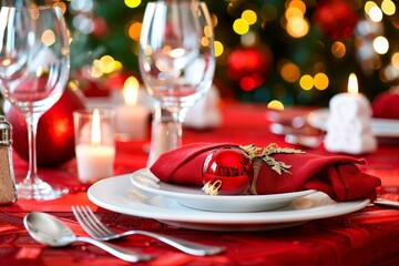 Traditional Christmas table setting,the concept of a Christmas family dinner 