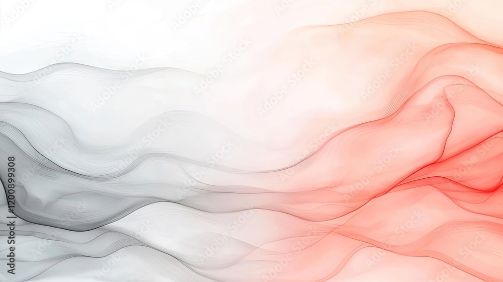 Poster ethereal watercolor concept. abstract flowing waves in red, gray, and white tones create an elegant 