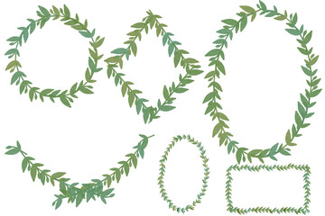 Decorative Christmas door wreath made from green plant twigs with leaves set isolated on transparent background. Season greeting card. Modern Illustration art. Template for festive, holiday marketing