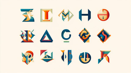 Set of symbols, letters and icons for alphabet design, such a logo template. Vector version also available in gallery