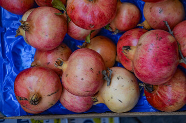 red ripe pomegranates at a stall on the streets of Catania in Sicily