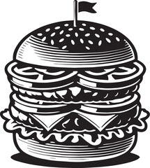 Black Color Burger Silhouette Vector Illustration, Solid White Background