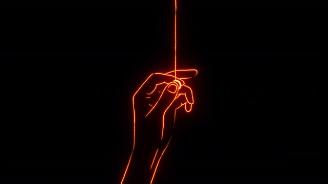Neon scribble sketch stroke line doodle animation of hand turning on or turning off the light on a transparent alpha channel