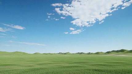 Fototapeta premium Serene Green Field Under Blue Sky