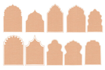 Islamic shape door or window. Mughal Muslim architecture mosque gates. Rajasthani style backdrop frames. Beautiful window arabic arcs for Ramadaan Kareem. Overlay collection.