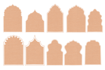 Islamic shape door or window. Mughal Muslim architecture mosque gates. Rajasthani style backdrop frames. Beautiful window arabic arcs for Ramadaan Kareem. Overlay collection.