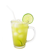 Glass of green tea cold drink isolated