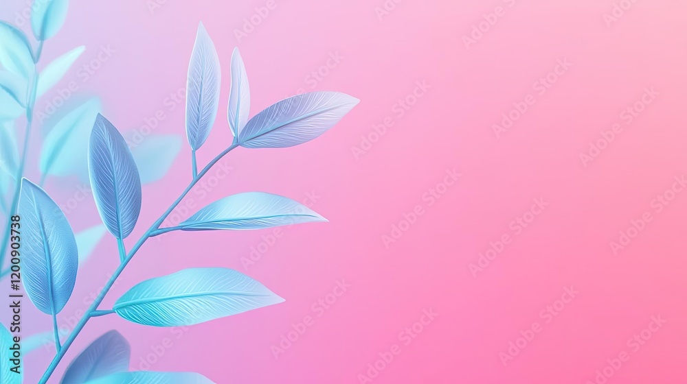 Poster Doodle watercolor idea. A soft-colored gradient background with a delicate leaf branch design.