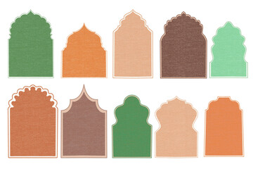 Islamic shape door or window. Mughal Muslim architecture mosque gates. Rajasthani style backdrop frames. Beautiful window arabic arcs for Ramadaan Kareem. Overlay collection.