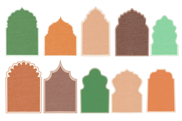 Islamic shape door or window. Mughal Muslim architecture mosque gates. Rajasthani style backdrop frames. Beautiful window arabic arcs for Ramadaan Kareem. Overlay collection.