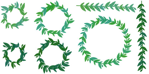 Decorative Christmas door wreath made from green plant twigs with leaves set isolated on transparent background. Season greeting card. Modern Illustration art. Template for festive, holiday marketing