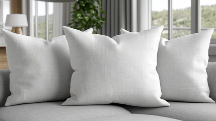 Cozy White Cushions on Soft Gray Sofa in Modern Living Room
