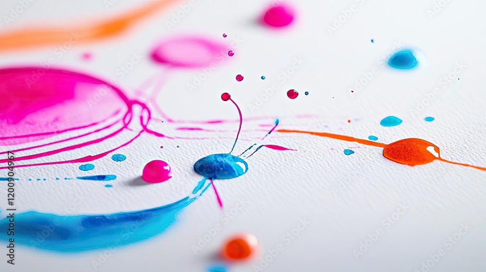 Poster doodle watercolor idea. colorful paint spills and splatters creating an artistic abstract compositio