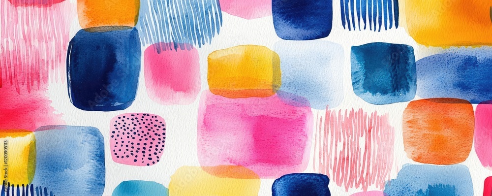 Aufkleber doodle watercolor idea. vibrant watercolor blocks in various colors create a dynamic and artistic ba