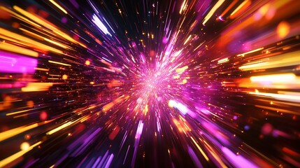 Fototapeta premium Abstract vibrant light streaks radiating outwards from a central point, creating a dynamic, energetic burst of color.