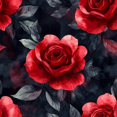 Seamless Decorative Red Roses Pattern with Smoky Shapes: Elegant Floral Design for Textiles, Wallpapers, and Romantic Décor