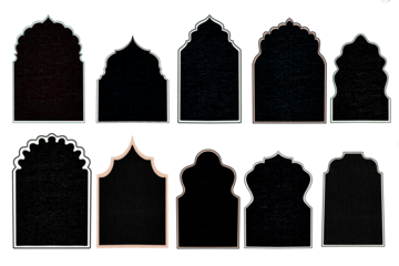 Monochrome arch shape Traditional Indian Mughal door, window with arabesque pattern, silhouette Indian arch backdrop frame.