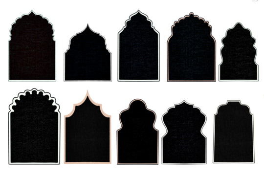 Monochrome arch shape Traditional Indian Mughal door, window with arabesque pattern, silhouette Indian arch backdrop frame.