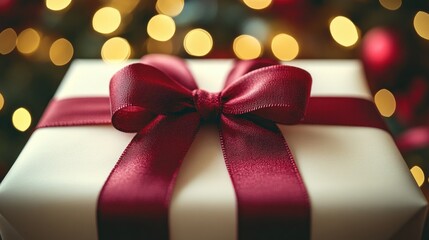 Elegant Gift Box with Festive Bokeh Background for Holiday Celebrations