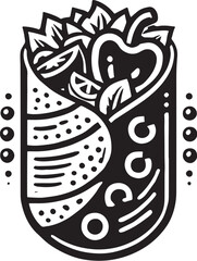 Black Color Burrito Silhouette Vector Illustration, Solid White Background