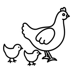 Chicken and chicks vector art illustration