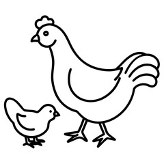 Chicken and chicks vector art illustration