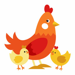 Chicken and chicks vector art illustration