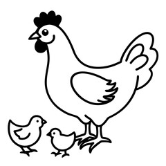 Chicken and chicks vector art illustration