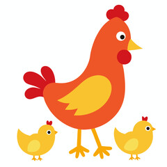 Chicken and chicks vector art illustration