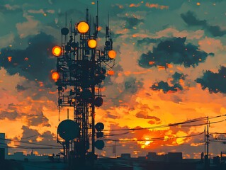 Abstract Communication Wave Art Representing Technology Innovations