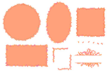Set of red New year, Christmas doodle hand drawn pattern brushes and beige wreath frames