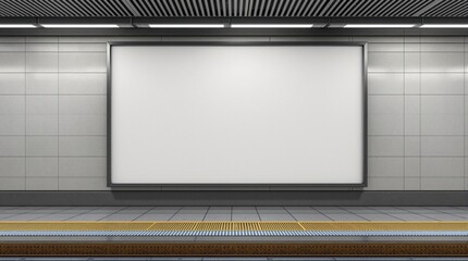 Blank Advertisement Banner in a Modern Subway Station Platform
