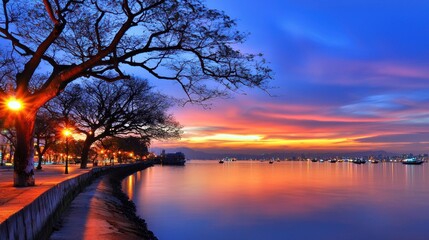 Vibrant Sunset over Calm Bay