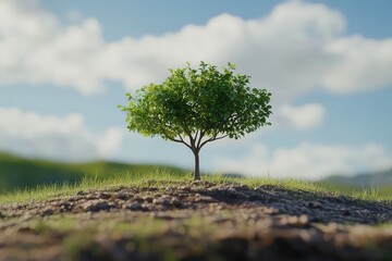 A 3D animation of a tree's growth from seedling to a lush, green tree, perfect for educational or ecological visuals.