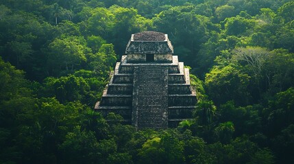 Towering Mayan Pyramid Shrouded in Lush Jungle Wilderness