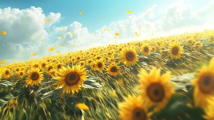 Swaying Sunflower Field Under a Bright Summer Sky