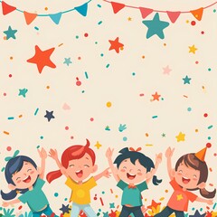 A group of children celebrating a birthday with confetti
