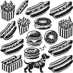 Black Color Hot Dog Silhouette Vector Illustration, Solid White Background