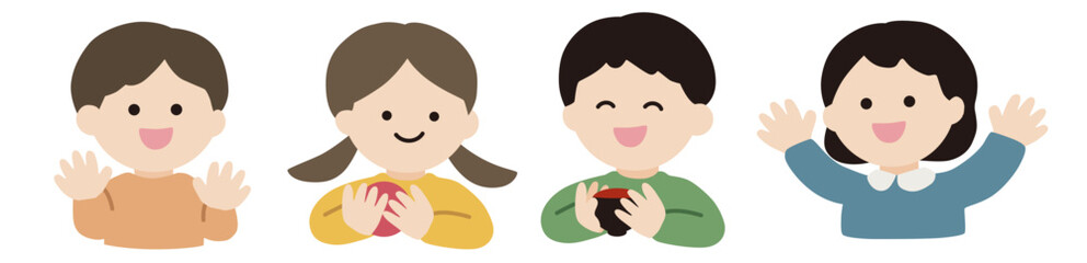 シンプルな子ども達の上半身のベクターイラストセット