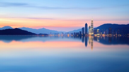 City Skyline Reflection at Sunset