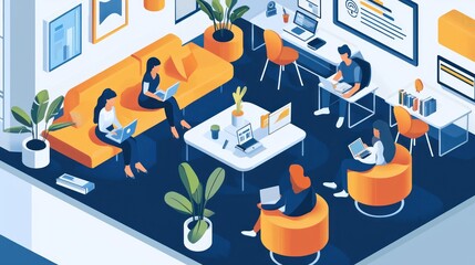 Obraz premium Modern Coworking Space: Illustrative Design of a Collaborative Workplace