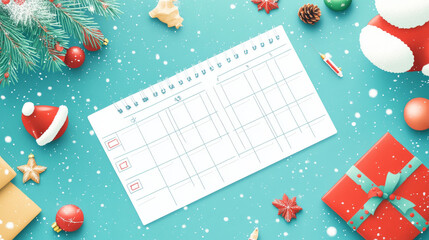 School timetable or week schedule with vector background of Christmas cartoon characters. Student time table, weekly study plan, lesson planner, classes chart template with Xmas tree, Santa, reindeer