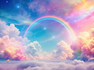 Abstract Kawaii Rainbow Sky: Colorful Surreal Background for Design