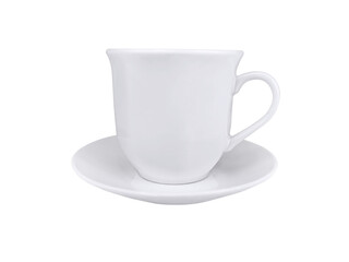 set of white cups for tea or coffee on isolated white background close up PNG transparent.