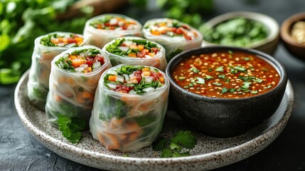 Fresh Vegan Spring Rolls with Peanut Dipping Sauce
