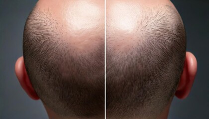 Obraz premium The head of a balding man before and after hair transplant