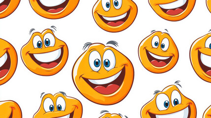 Obraz premium Seamless background pattern of a repeat of cartoon happy funny faces with big smile for comics design isolated on white background in square format