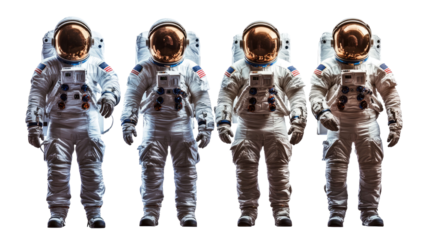  Group of astronauts in spacesuits isolated on transparent background PNG
