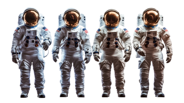  Group of astronauts in spacesuits isolated on transparent background PNG
