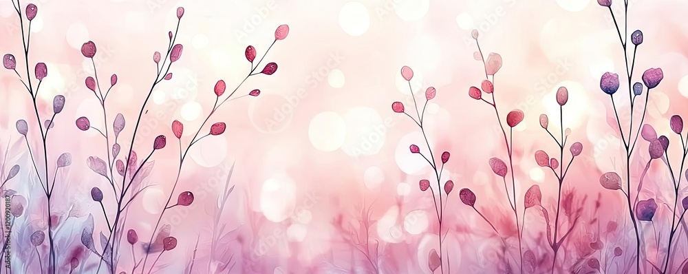 Poster ethereal watercolor concept. delicate floral background with soft colors and gentle bokeh effect for